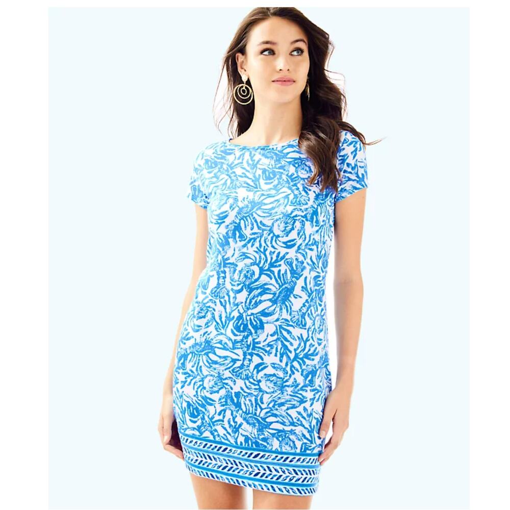 Lilly Pulitzer Short Sleeve Marlowe Dress On a Roll Lobster Blue Women Size XS